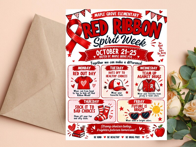 Red Ribbon Maple Red Ribbon Spirit Week Flyer, School Awareness Campaign Itinerary Week ...