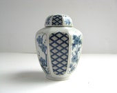Japanese Ginger Jar With Blue White Glaze Cherry Blossoms
