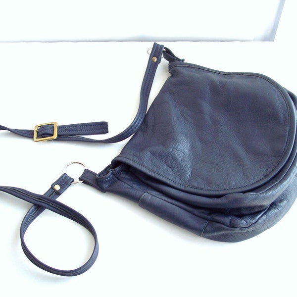 Vintage Slate Blue Leather Slouch Purse.