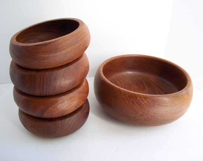 Vintage Teak Wood Salad Bowl Set Etsy