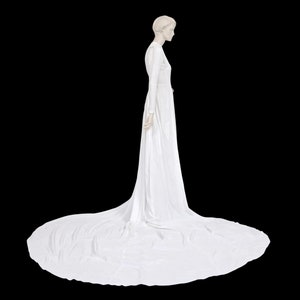 1930s Art Deco Bridal Gown, Antique Wedding Dress with long train, Bridal Gown with Embroidery Appliqué Details