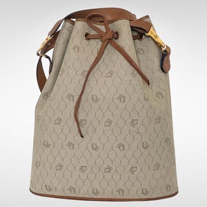 vintage Christian Dior Sac beige en toile oblique avec cordon de serrage