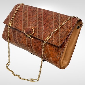 Vintage 1970er Jahre French Made Echtleder Braun Clutch Bag