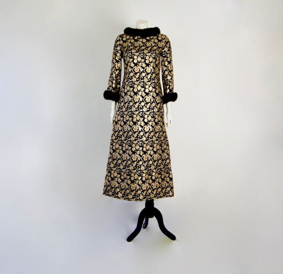 1950s Hostess Gown Gold Lame, Heavy Silk Brocade &