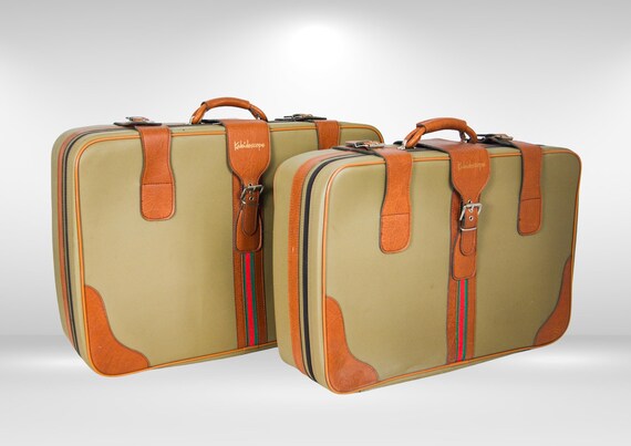 1970s Set of 2 Travel Luggage Suitcases by Kaleid… - image 1