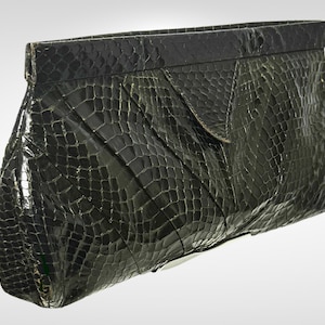 Vintage 1970er Jahre French Made Echtleder Grüne Clutch Tasche