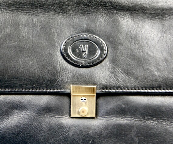 1980s Real Leather Black Satchel Bag,  Envelope B… - image 2