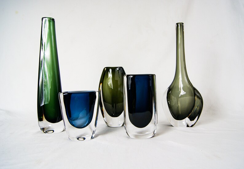 Nils Landberg Orrefors Sweden Midnight Blue Glass Vase Artist Etsy