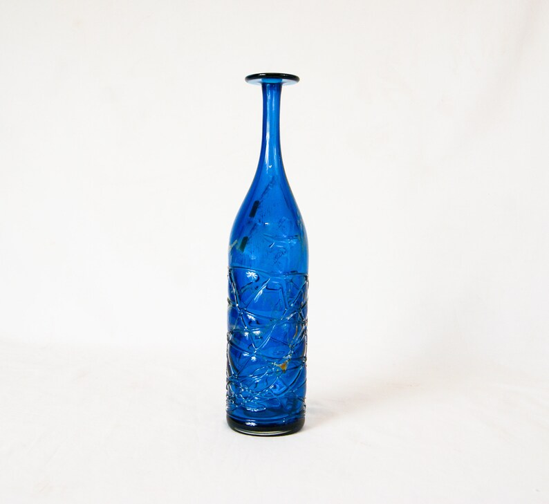 MDINA Art Glass Tall Blue Bottle Vase by Michael Harris Etsy