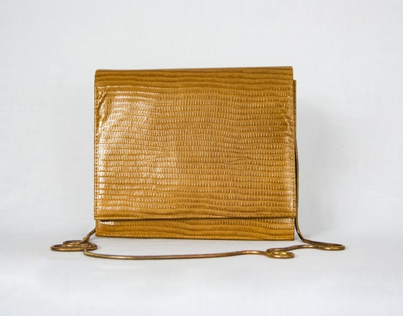 1970s Italian Lizard Leather Envelope Clutch Bag