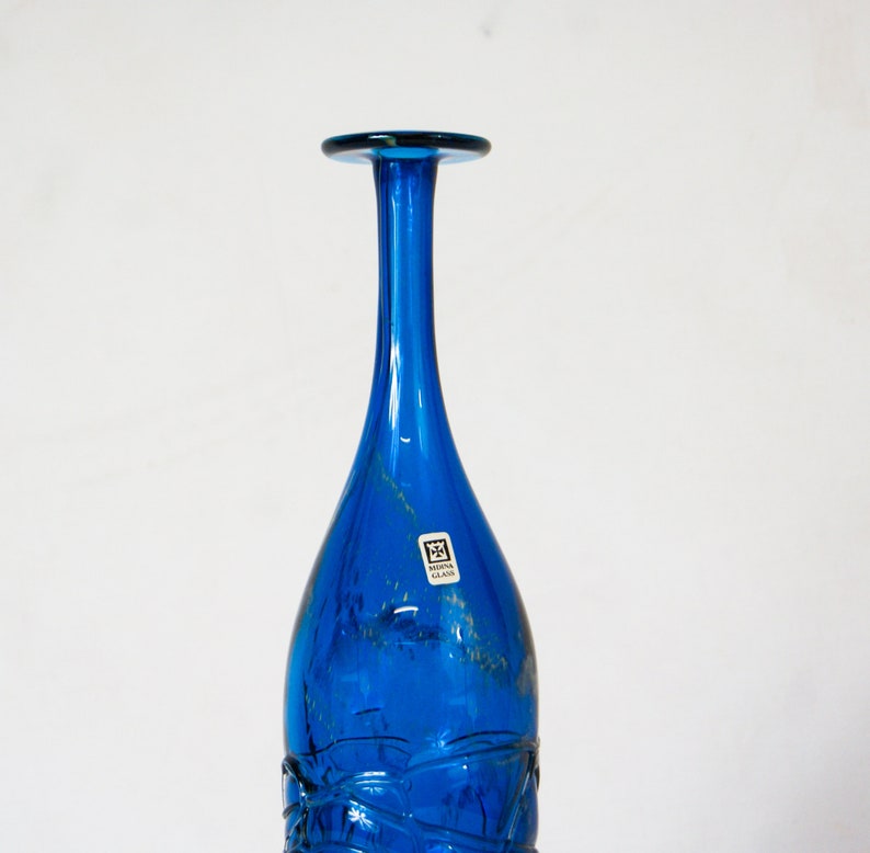 MDINA Art Glass Tall Blue Bottle Vase by Michael Harris