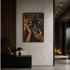 Black Panther Portrait poster with Wooden Frame | Leopard Art Print