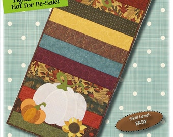 P226 Runner da tavolo autunnale con zucche e girasoli, modello di cucito digitale in formato PDF scaricabile immediatamente da Patch Abilities, Inc.