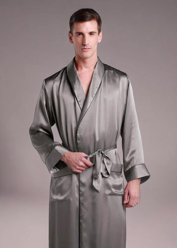 Men's Full Length Satin Robe: Silk Feel Luxury Loungewear, Lightweight Dressing Gown