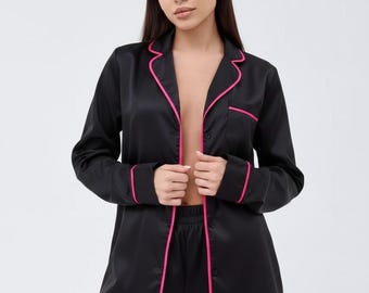 100% Cotton Pyjama Set with Contrast Piping – Relaxed Fit Sleepwear