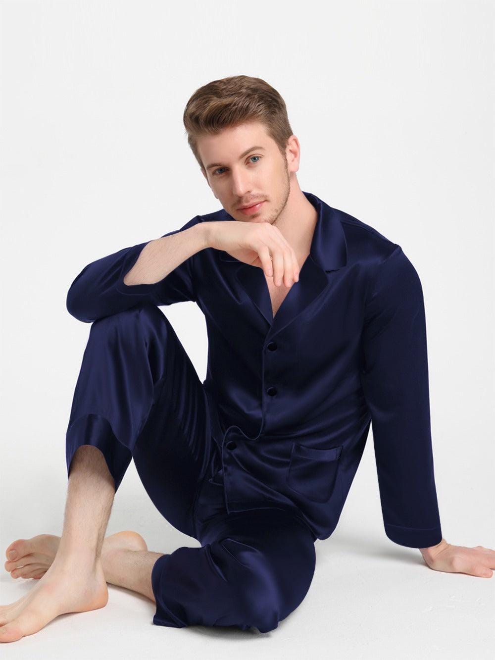 Men's Satin Pajama Set: Silk Feel Button-Down Sleepwear, Plus Size Available