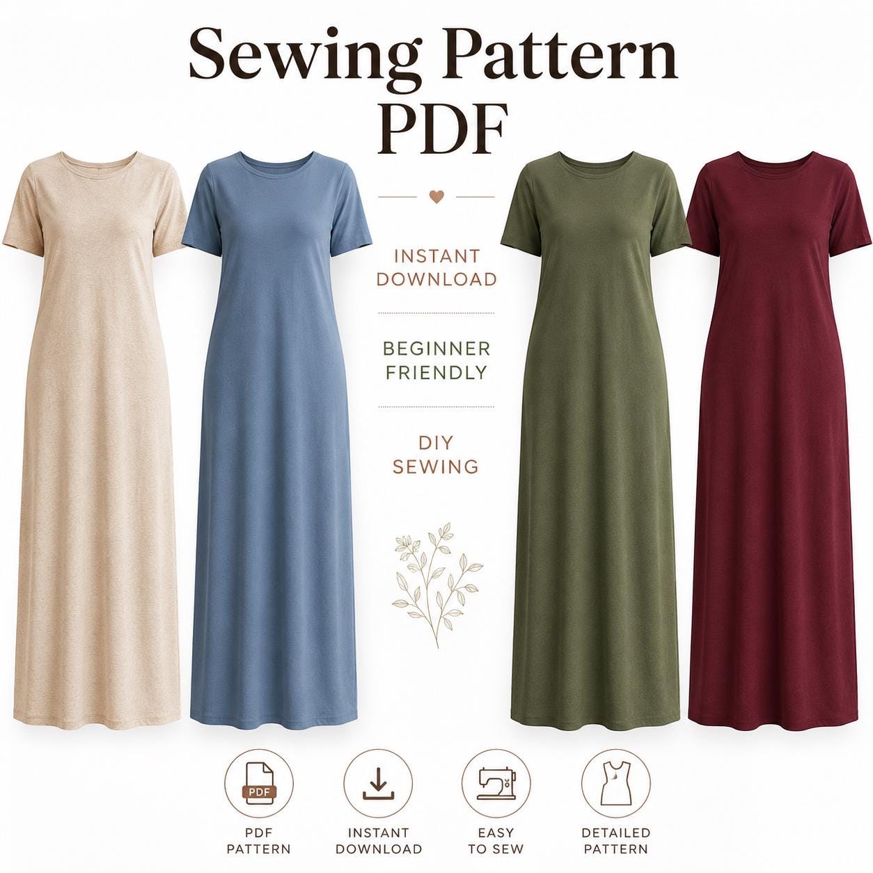 maxi shirt dress sewing pattern Shirt Maxi Dress Pattern, Long Sleeve Maxi Dress Sewing Pattern, Casual Dress Pattern, Vintage Maxi Dress, Size:a0 A4 US Letter-us 2 to 30
