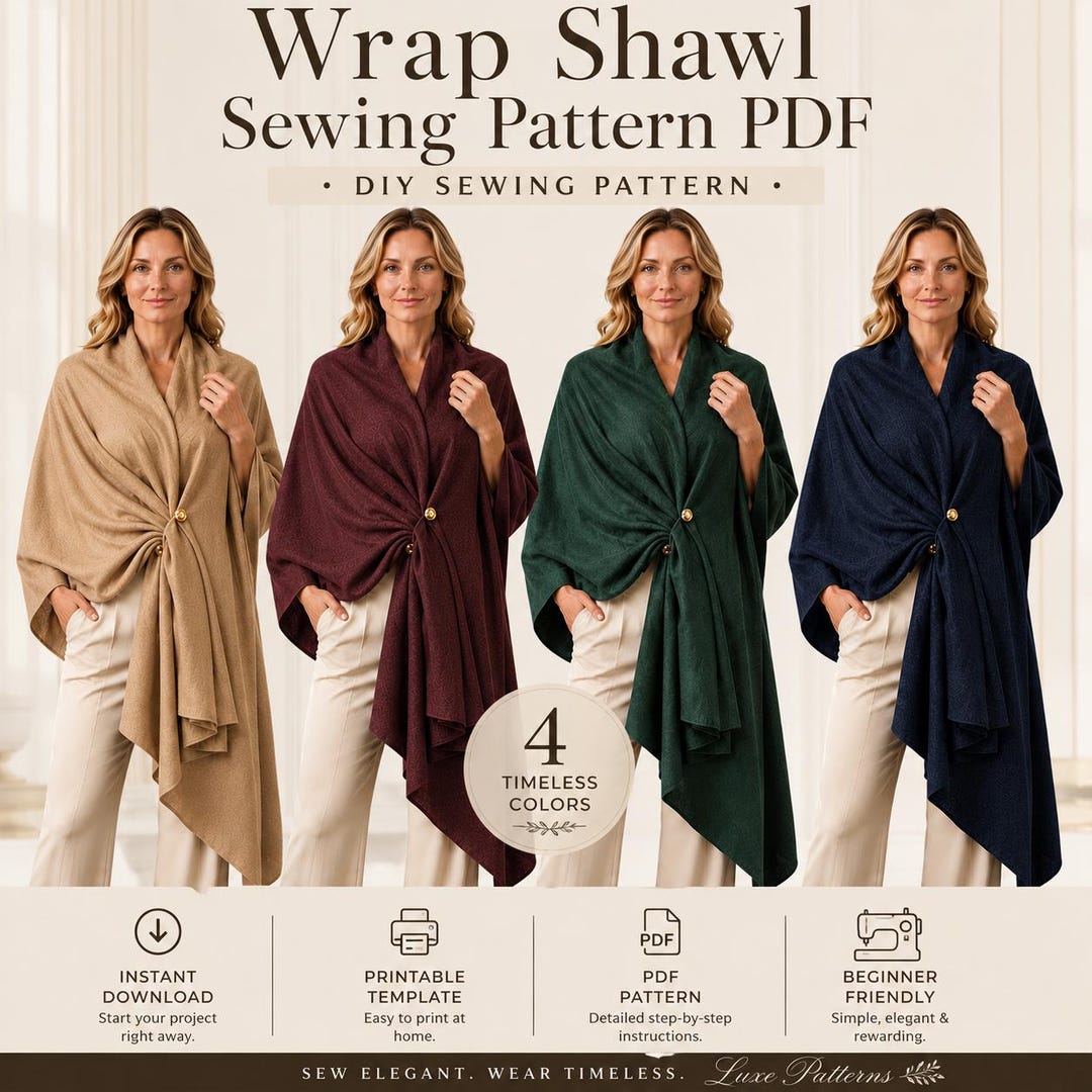 Wrap Shawl Sewing Pattern PDF, Ruana Wrap Pattern, Asymmetrical Shawl ...
