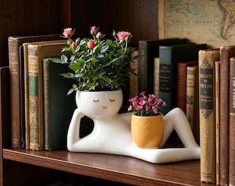 Lazy Person Planter Pot,Resin Succulent Planter,Human Figure Flower Pot,Modern Desk Planter,Cute Indoor Plant Holder,Home Office Decor