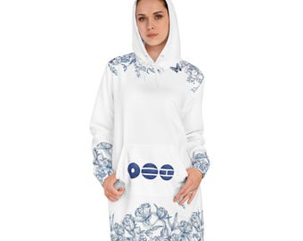 Blue Botanical Border hoodie dress | floral sketch roses, all-over print,Army, Arirang, Concert, Tour, Merch