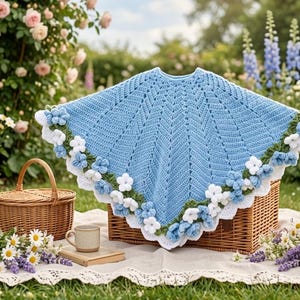 Crochet Flower Poncho Pattern, Bouquet Style, PDF Instant Download