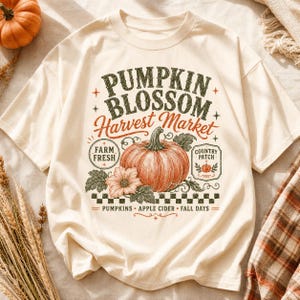 Pumpkin Blossom PNG, Vintage Fall Harvest Market Design, Rustic Farmhouse Pumpkin Graphic, Autumn Shirt Sublimation, Digital Download