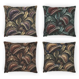 Venus Flytrap woven Pillow Dark Academia Gothic Botanical Cushion, 4 Color Palettes, Carnivorous Plant Decor