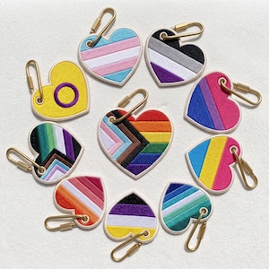 Embroidered Custom LGBTQ Flag Heart Keychain, Personalized Pride Charm, Rainbow Bag Tag, Identity Gift, Backpack Accessory for Allies