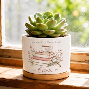 Personalized Cozy Mystery Planter, Custom Name Book Lover Gift, Mystery Reader Succulent Pot, Cozy Reading Gift for Her