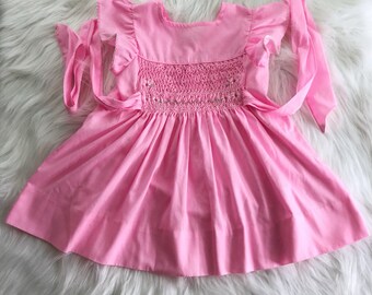 Vintage Pink Smocked Dress with Flutter Sleeves