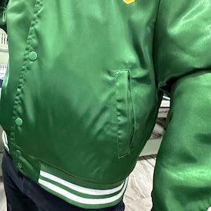 Vintage 1980s Boston Celtics NBA Embroidered Snap Button Satin Bomber Jacket / Varsity Style / 80s Sportswear