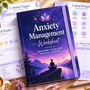 Anxiety Management Worksheet Printable | CBT Coping Skills, Anxiety Triggers Log & Relief Workbook | Therapy Resource | Instant Download PDF