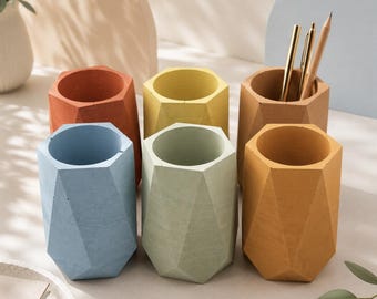 Concrete Pen Holder | Geometric Pencil Cup | Handmade Colorful Desk Organizer | Minimalist Office Decor | Fratelli Burano Model