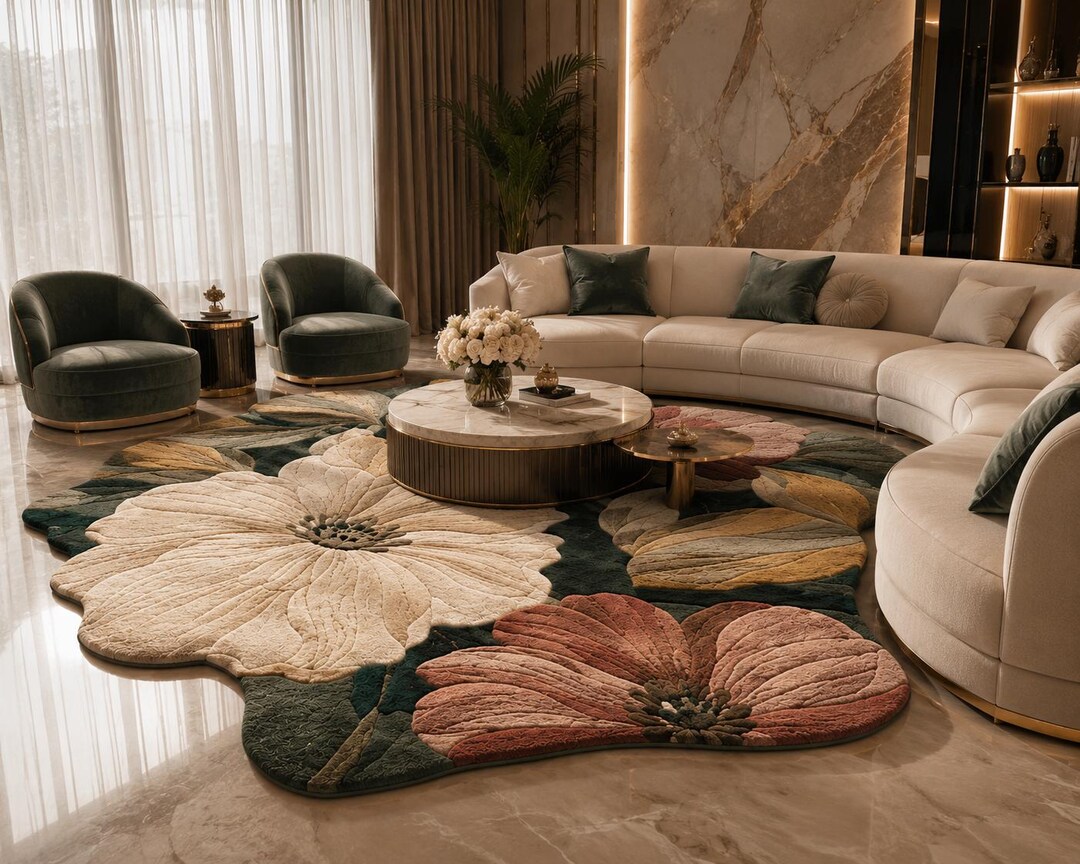 Botanical Wool Rug, Handmade Floral Hand Tufted Area Rug - Etsy Nederland