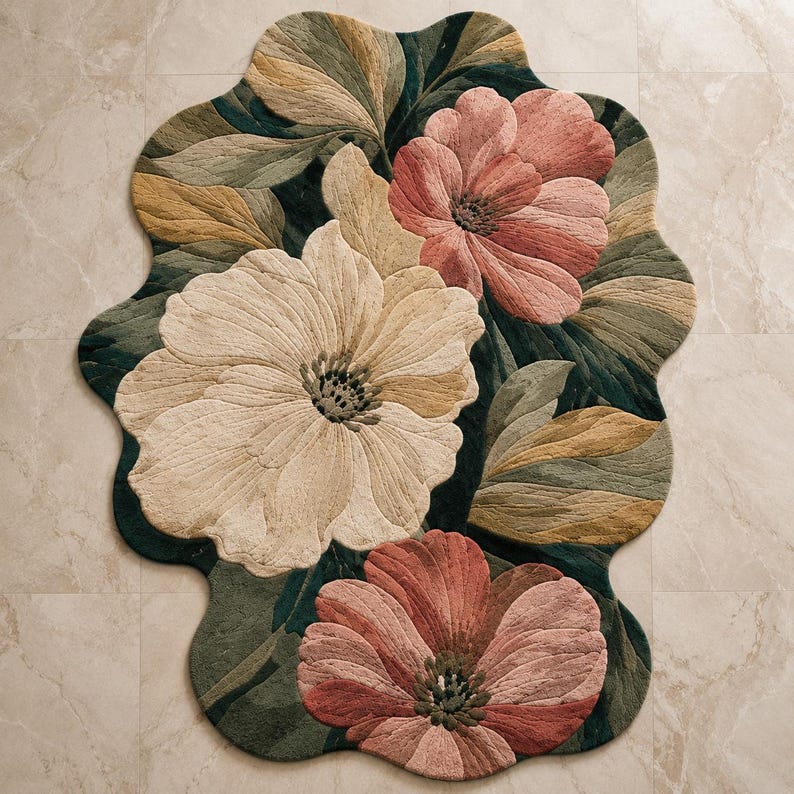 Botanical Wool Rug, Handmade Floral Hand Tufted Area Rug - Etsy Nederland