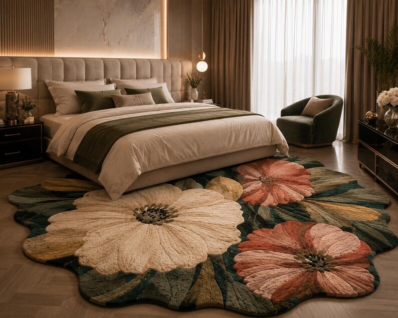 Botanical Wool Rug, Handmade Floral Hand Tufted Area Rug - Etsy Nederland