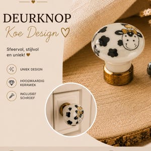 Ceramic Cabinet Knobs Set of 4, Cute Cow Design Drawer Pulls, Handcrafted Porcelain Dresser Handles, Kids Room Furniture Knobs, Deurknop Koe