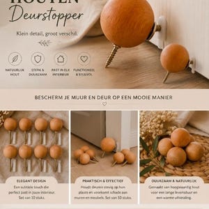 Set mit 10 modernen Türstoppern aus Holz, Wandhaken aus naturbelassenem Buchenholz, minimalistische Türstopper zur Wandmontage, dekorative Holzknöpfe für den Innenbereich, Bul