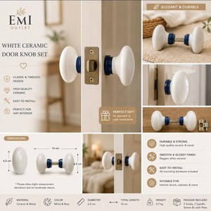 White Ceramic Door Knob Set | Vintage Door Knobs | Interior Door Handle | Rustic Farmhouse Decor | Cabinet Knob Hardware