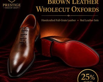 Christian Louboutin Handmade Brown Full Grain Leather Wholecut Oxford Shoes | Red Sole Wedding Footwear