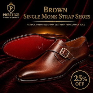 Sapato Monk Strap marrom | Couro integral feito à mão | Sola vermelha para homens