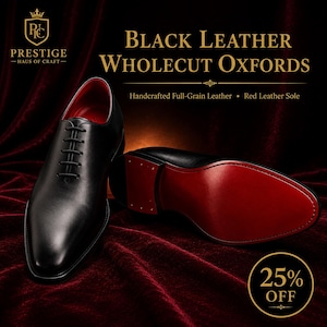 Christian Louboutin Men's Black Leather Wholecut Oxfords Shoes | Handmade Full-Grain Leather