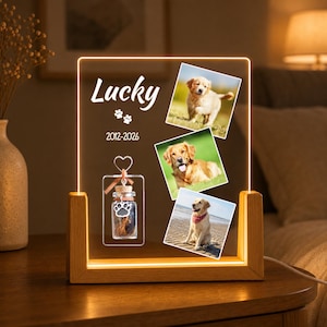 Custom Pet Memorial Lamp, Personalized Dog Photo Light, Pet Loss Keepsake, Wooden Remembrance