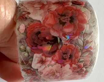 Wide Floral Decorative  Clear Backed Sticker Tape Pink and Red Flowers Journal Supplies Planner Decor Large 30mm