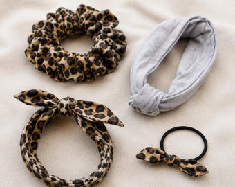Leopard Print Adjustable Hair Accessories-Headbands and Scrunchie w/Bonus Hair Tie