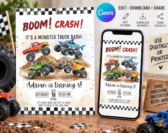 Monster Truck Birthday Invitation Template (Digital Download)