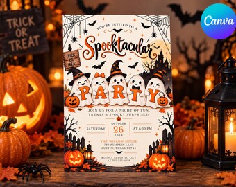 Spooktacular Halloween Party Invitation, Ghosts, Pumpkins, Haunted House (Digital Download)