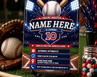 Baseball Birthday Invitation Template: Editable Sports Party Invite (Digital Download)