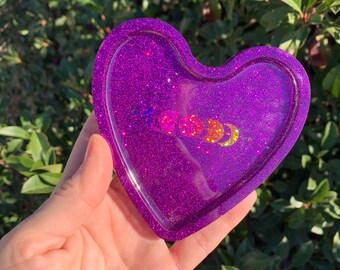 Moon Phase Purple Heart Resin Tray, Decorative Trinket Coaster