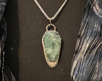 Bat Coffin Fluorite Handmade Sterling Silver Pendant with Stainless Steel Chain